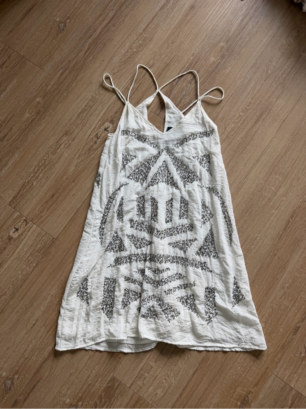 H&M White Mini Dress with Black Geometric Print